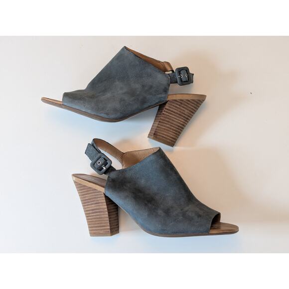 Franco Sarto Artist Collection Helix Blue Suede Block Heel Peep Toe Sandals 8 - Picture 10 of 11